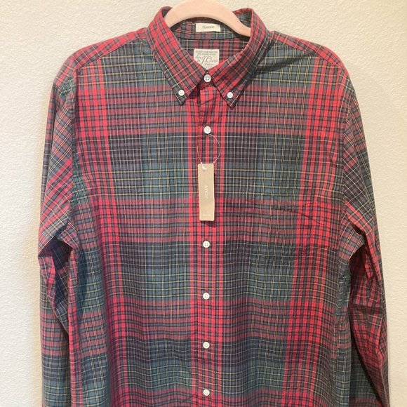 J. Crew Other - J. Crew: Men's Large, Classic Fit - Red/Green Plaid Cotton Oxford Shirt